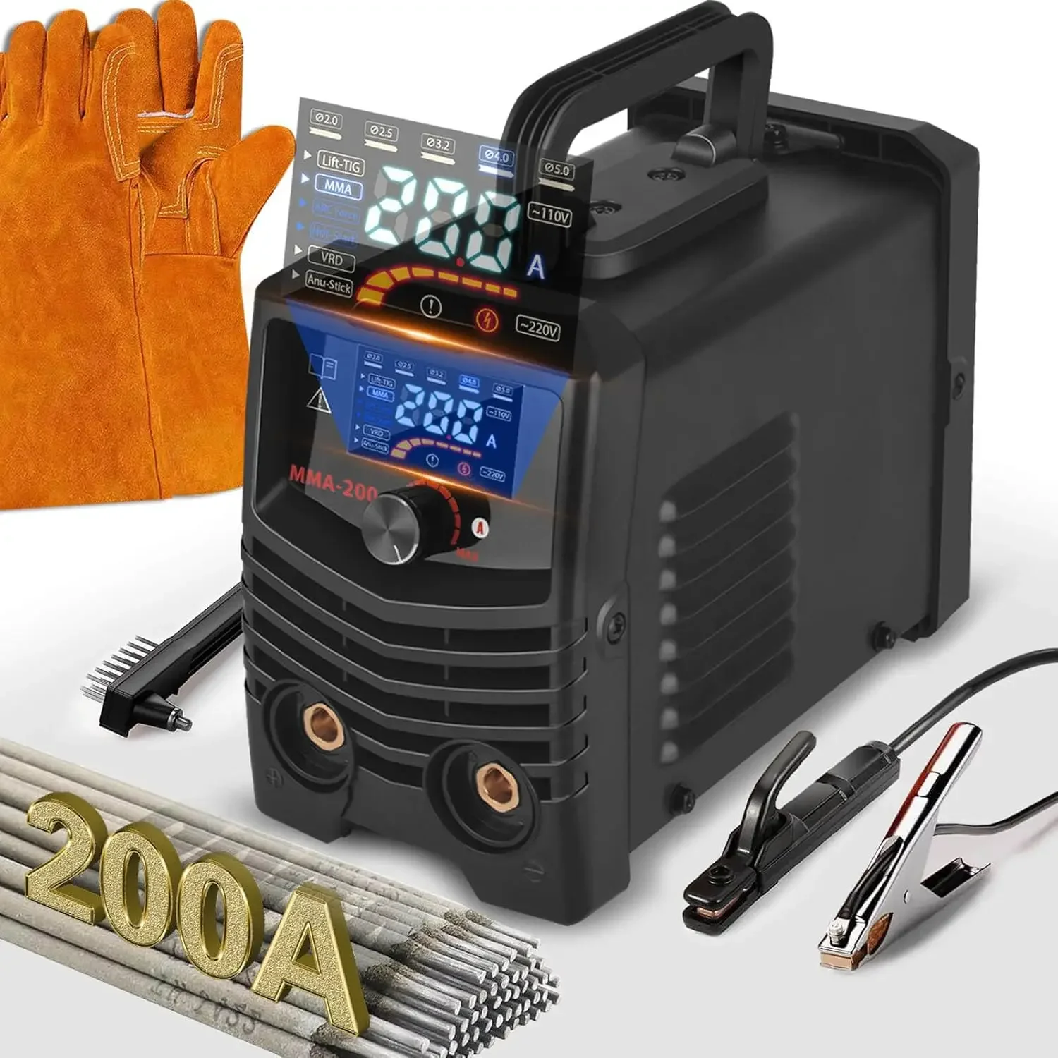 200Amp Super MINI Welding Machine, Large LED Display 15PCS Welding Rods Gloves Hammer LITTLE Welder Machine