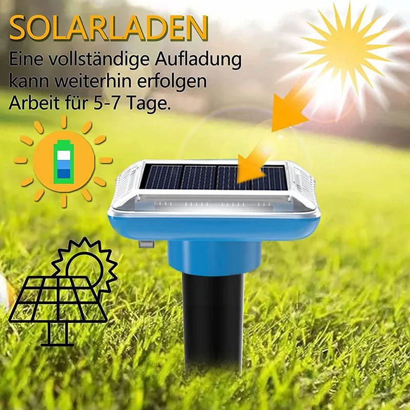 Solarbetriebener Ultraschall-Tiervertreiber für den Außenbereich mit Piepton und Vibration gegen Maulwürfe, Mäuse und Schlangen für Garten, Obstgarten und Ackerland – Detail 4