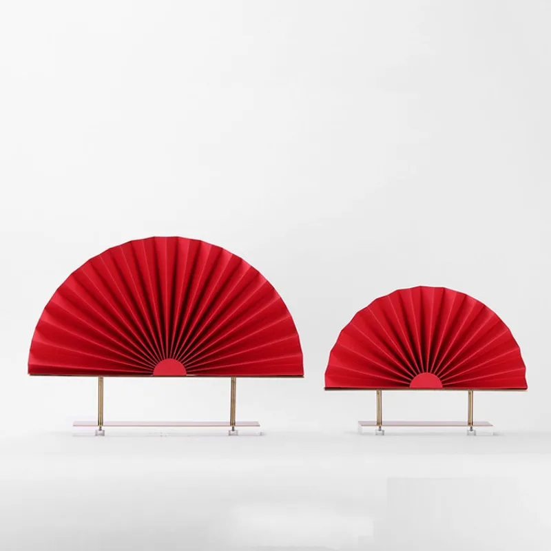 New Chinese style big red metal paper art folding fan ornament B & B exhibition hall sales office lobby entrance jewelry
