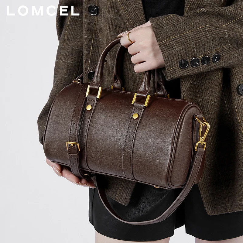 LOMCEL 74 Leather Meadard Retro Handbag for Women - Luxury and Elegant Boston Bag - Full-grain Cowhide Crossbody Bag