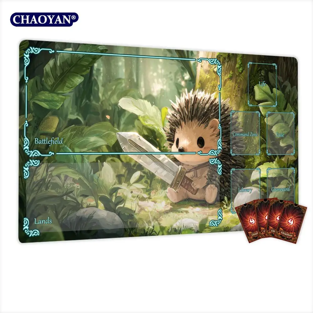 Cute Hedgehog Warrior TCG Playmat Magic Card Battle Mat Non-Slip Durable 35X60CM Commander playmat Board Game Mat for TCG