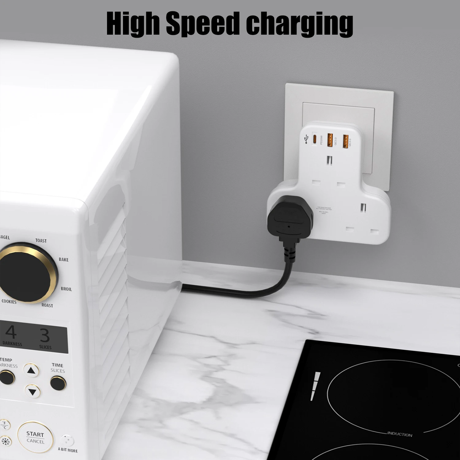 UK Plug Power Strip Multiprise Wall Socket with 3 AC Outlet 3 USB Cherger Network Filter PD QC 20W Extender Plug Adapter