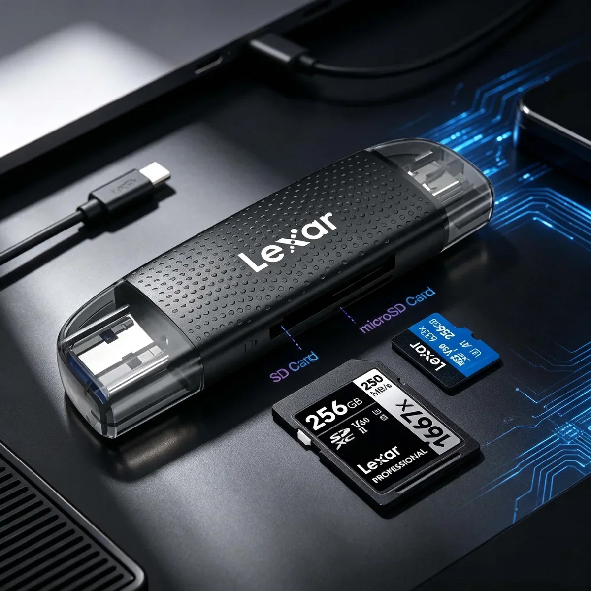 Lexar 2-in-1 Multi-Function Dual-Interface High-Speed TF/SD Card Reader RW310 Model Plug and Play