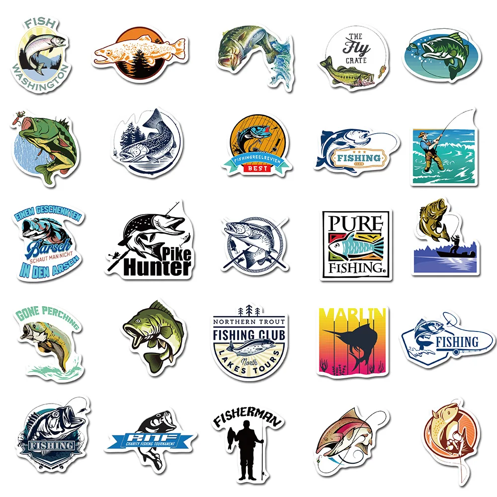 10/30/50PCS Outdoor Fishing Cartoon Stickers DIY Decoration Suitcase Scrapbook Phone Laptop Stationery Cool Kid Toy Sticker Gift