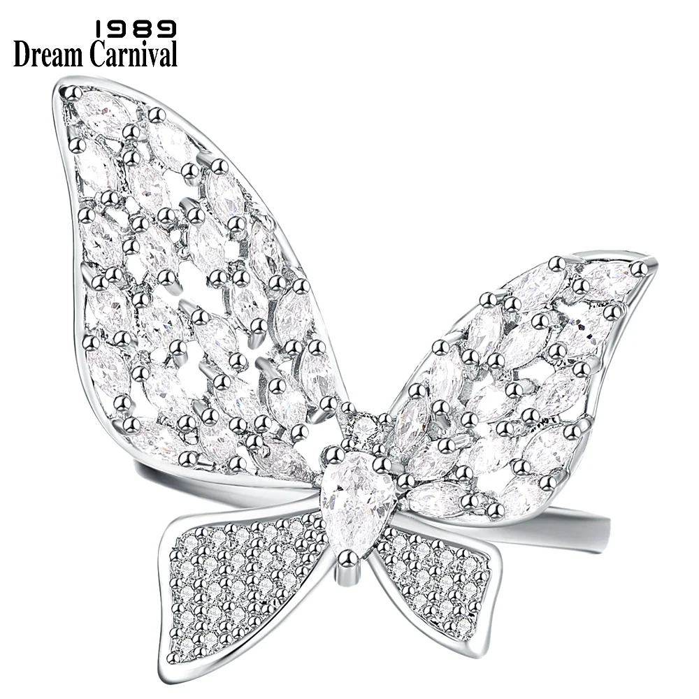 DreamCarnival1989 New Elegant Fashion Ring for Women Beautiful Butterfly Rhodium Plated Zircon Ins Loved Wedding Jewelry WA12010