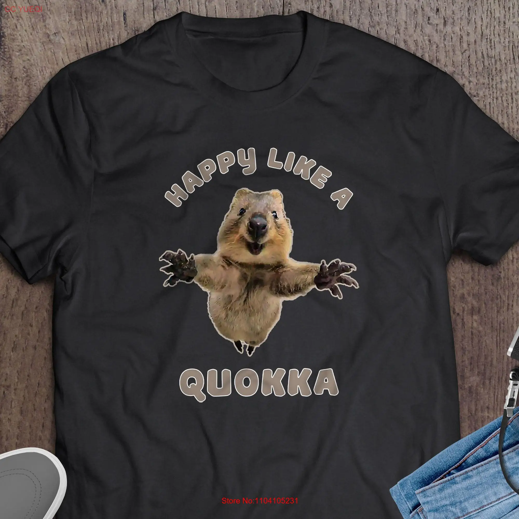 Happy Like A Quokka T Shirt Cute Smile Soft Cotton Australian Animal Lover  long or short sleeves