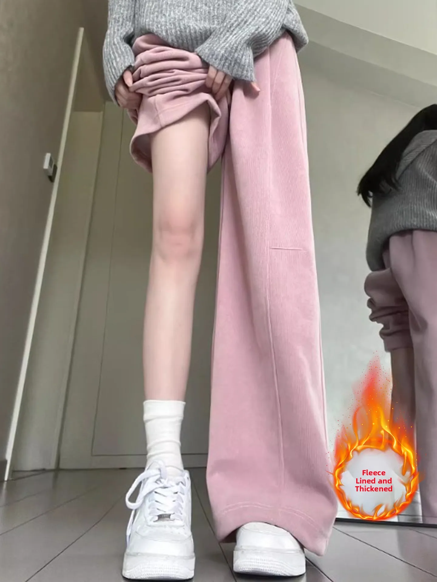 

High Waist Corduroy Wide Leg Pants Women's Winter Casual Sports Versatile Slimming plus Size Fleece Lined Sweatpants