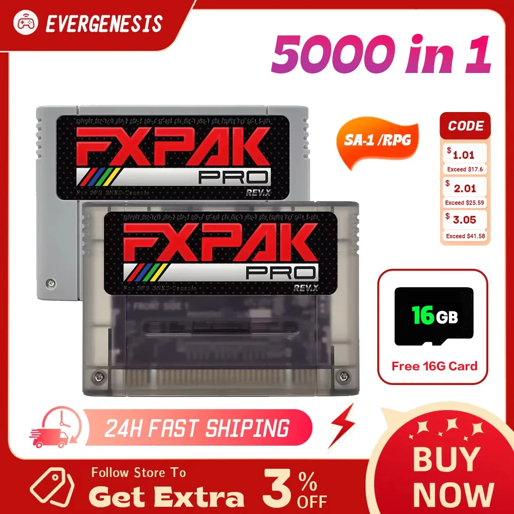 

Новый симулятор SNES FXPAK Pro SD2 с открытым исходным кодом REV.Z с картой памяти TF на 16 ГБ, поддерживает 5000 файлов, для аксессуаров к консоли SFC.