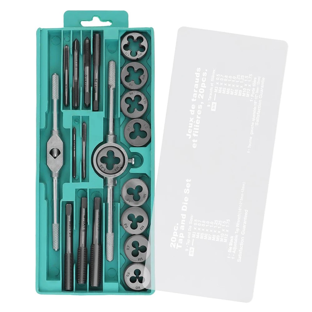 

20 шт., набор метрических ручных метчиков и матриц M3-M12, заглушки с винтовой резьбой, инструменты для развертки с прямым конусом