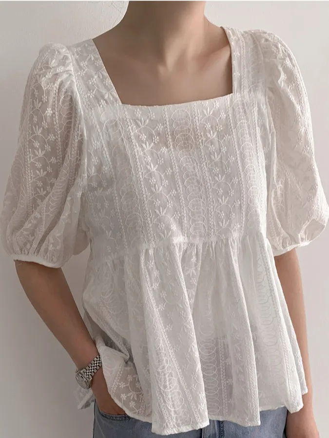 

Шикарная летняя женская хлопковая повседневная дышащая блузка ort Sve с квадратным воротником и ремешком irt