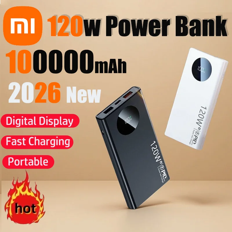 Xiaomi 100000mAh High Capacity Power Bank 120W Fast Charging Powerbank Portable Battery Charger Three Line Output For iPhone