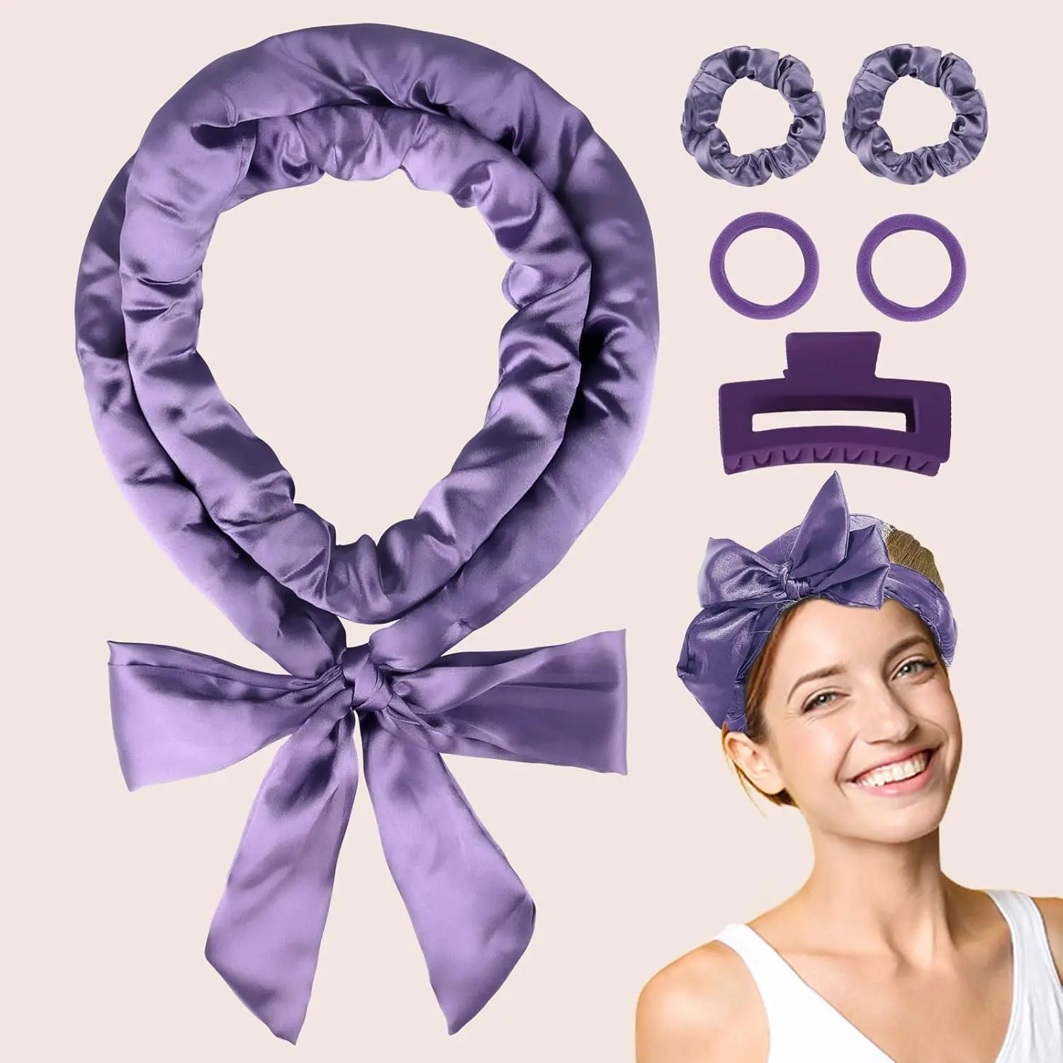 

6 шт. атласные термозавитые кудри, повязка для волос на ночь, кудри, мягкие бигуди без нагрева, длинные волосы, безнагревательные бигуди, набор для завивки, фиолетовые