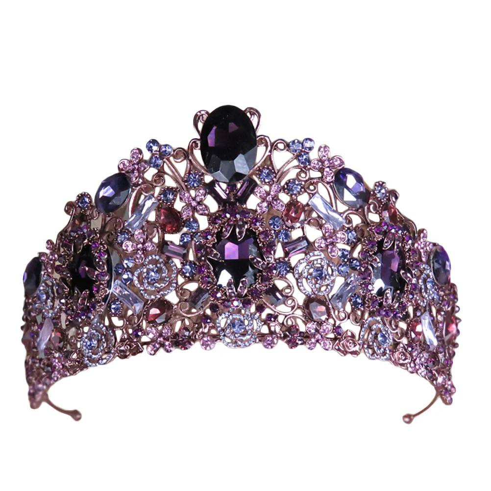 

1pc Retro Baroque Tiara Crowns Alloy Rhinestone Crowns Hair Accessories for Wedding Party (Bronze) women crown