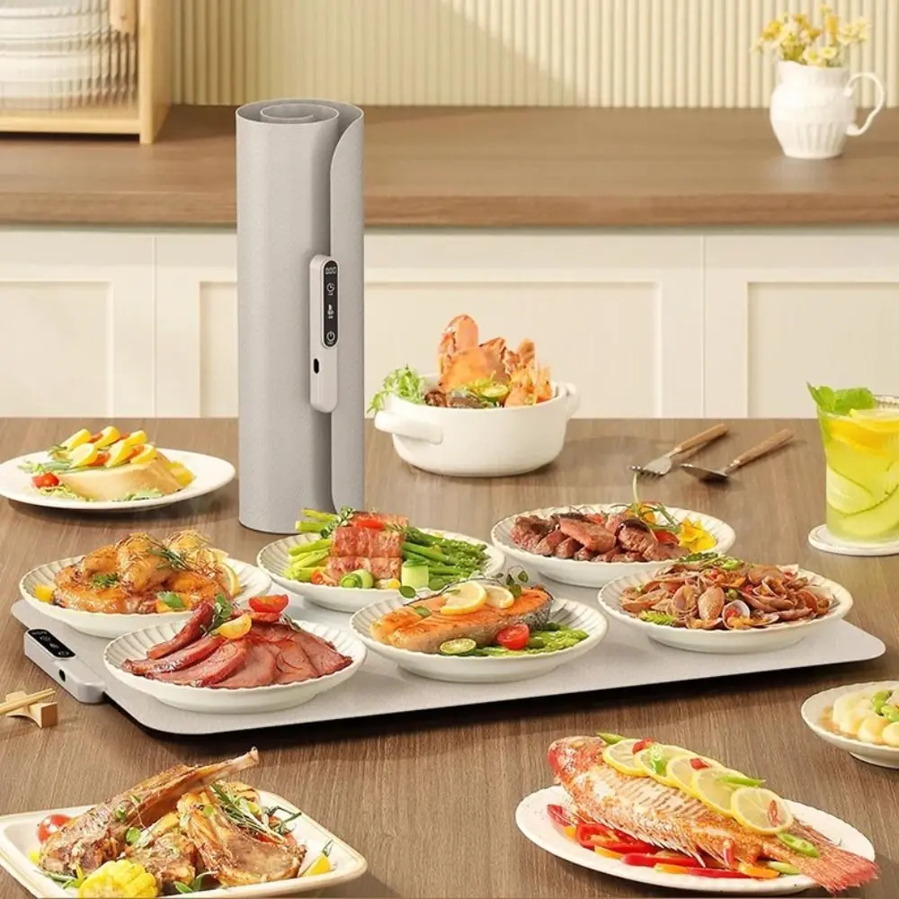 

Foldable Food Warmer Pad Silicone Fast Full Surface Heating Meal Cart Insulation Pad 8-Level Temperature Adjustment Safe