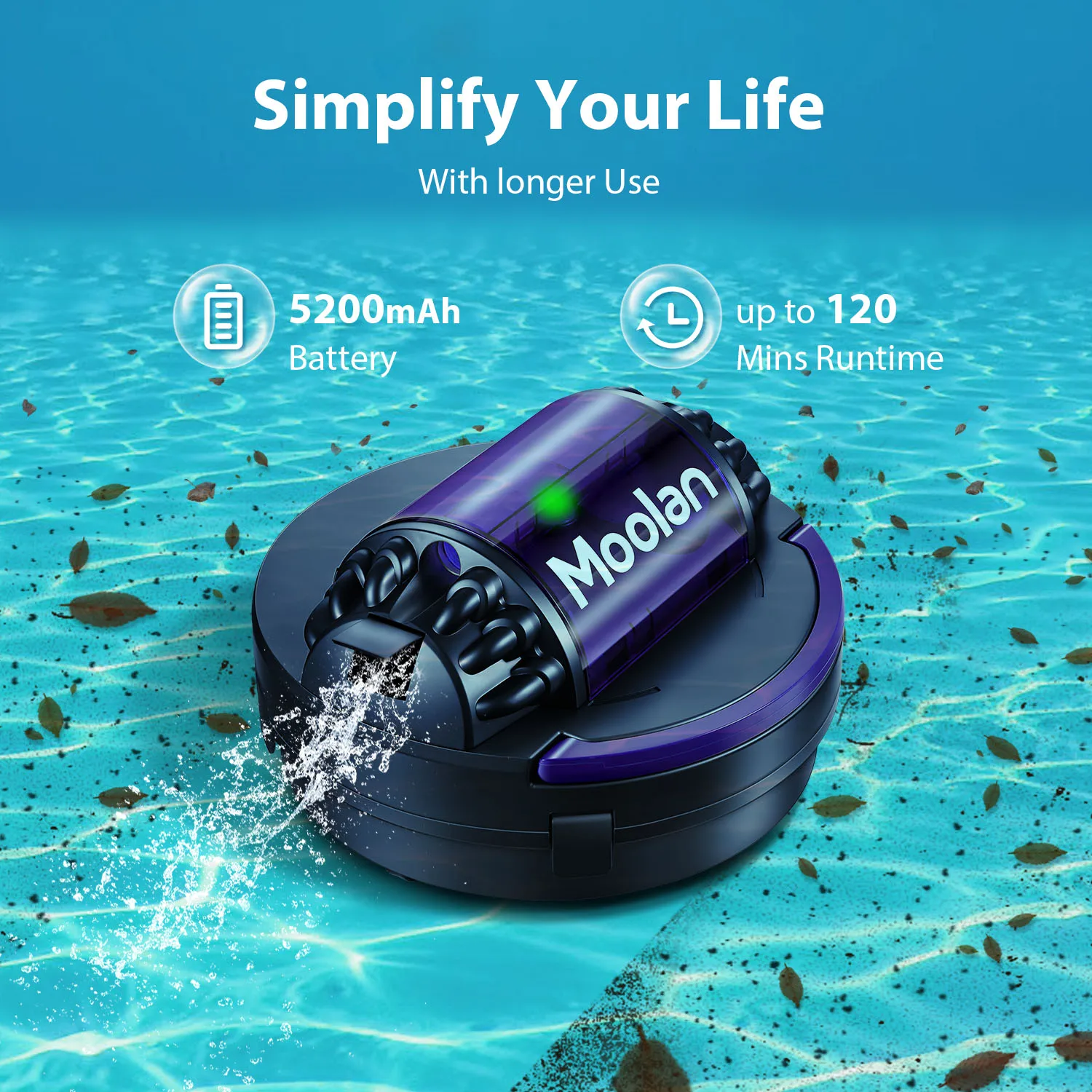 Moolan Automatic Robotic Pools Cleaner Cordless Robotic Pool Vacuum for In Ground Flat Swimming Pools Automatic Home Appliance