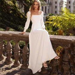 Simple Long Sleeves Wedding Dress For Women Vestido De Noiva Square Neck Bride Marriage vestido de novia 2023 boda elegante