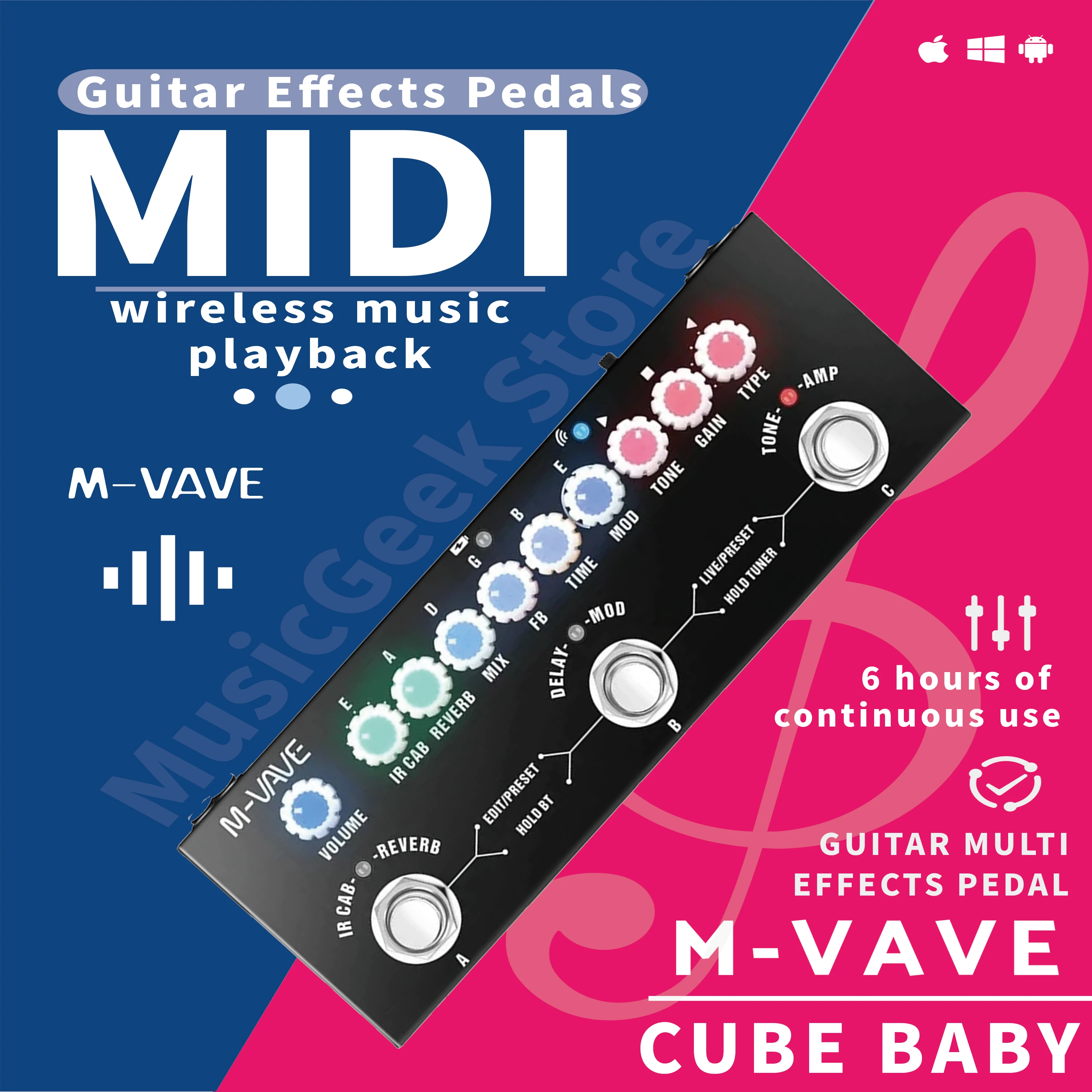 

M-VAVE CUBE BABY Portable Multi-Effects Guitar Bass Pedal, 8 IR Cab, Wireless Playback, Rechargeable DAW Control