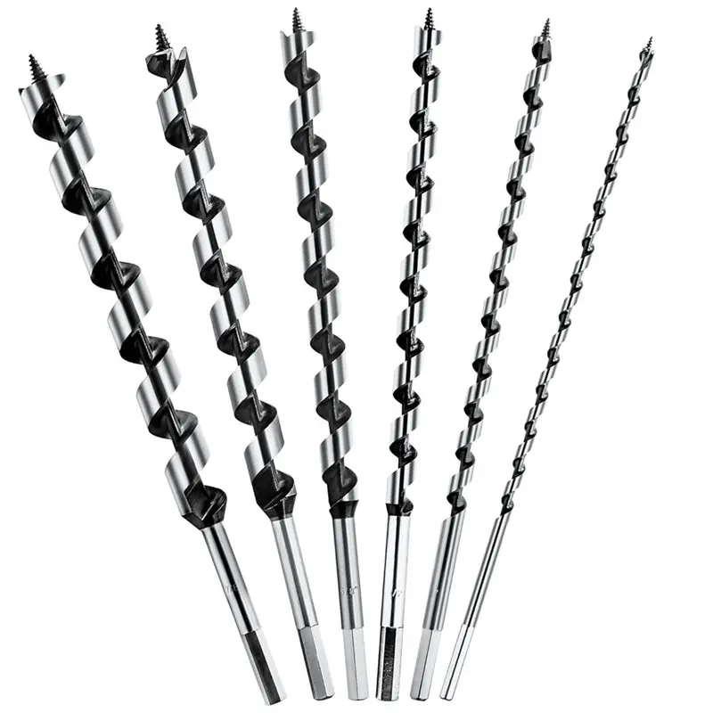 

A92P 6Pcs 12-Inch Long Auger Drill Bit Set For Wood, 1/4"-7/8" Inch Hex Shank Ship Auger Drill Bit For Soft And Hard Wood