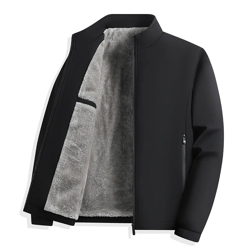 2025 Autumn Winter Men Plush Jacket Windproof Cold-proof Stand Collar Male Coat Long Sleeve Zipper Comfortable Male Outerwear