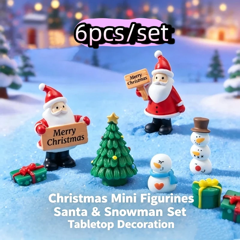 6Pcs Christmas Miniature Figurines Santa Claus Snowman Landscape Dollhouse Ornament For Bonsai Home Decor Xmas Decor Gift