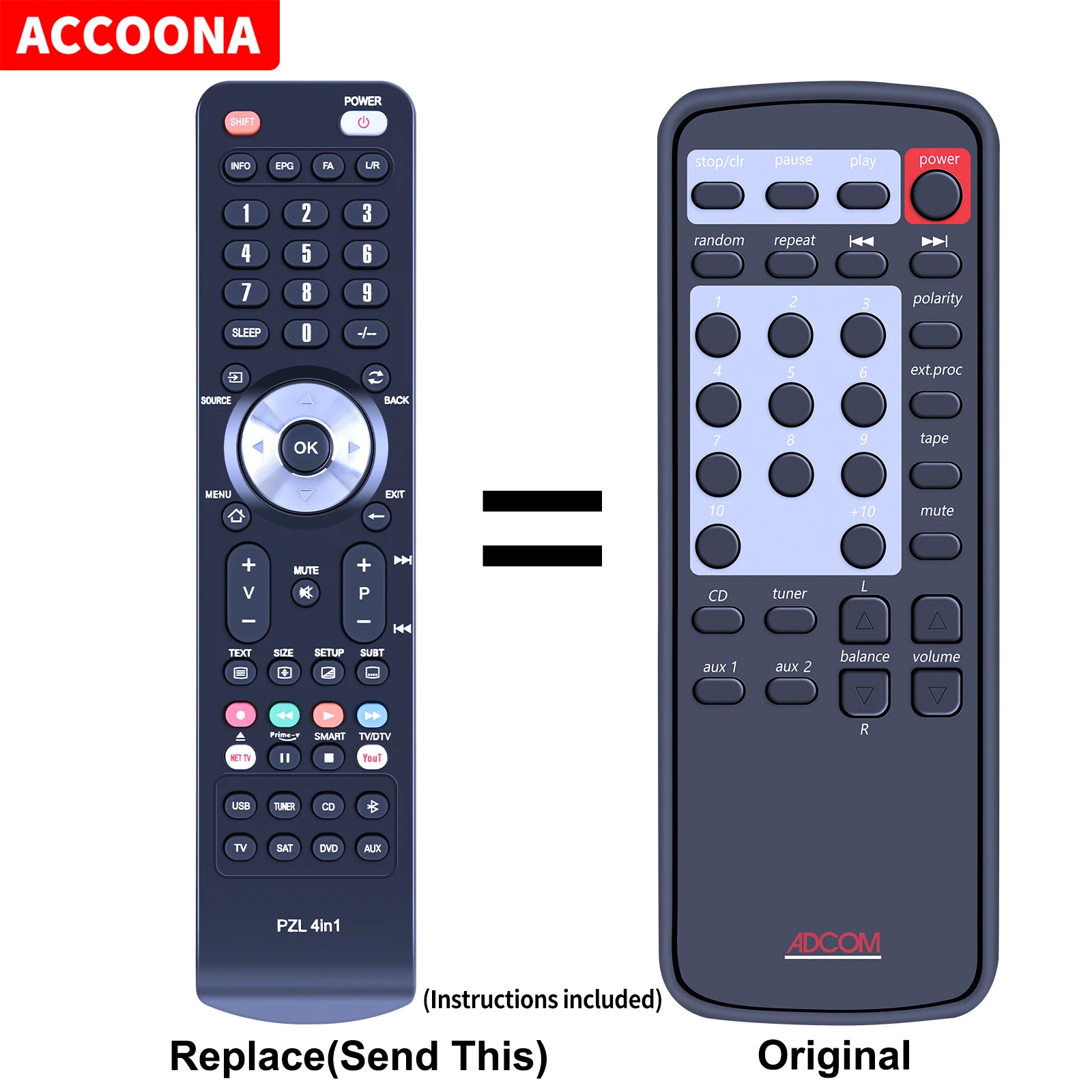 New Replacement Remote Control For Adcom GCD-750 CD Player