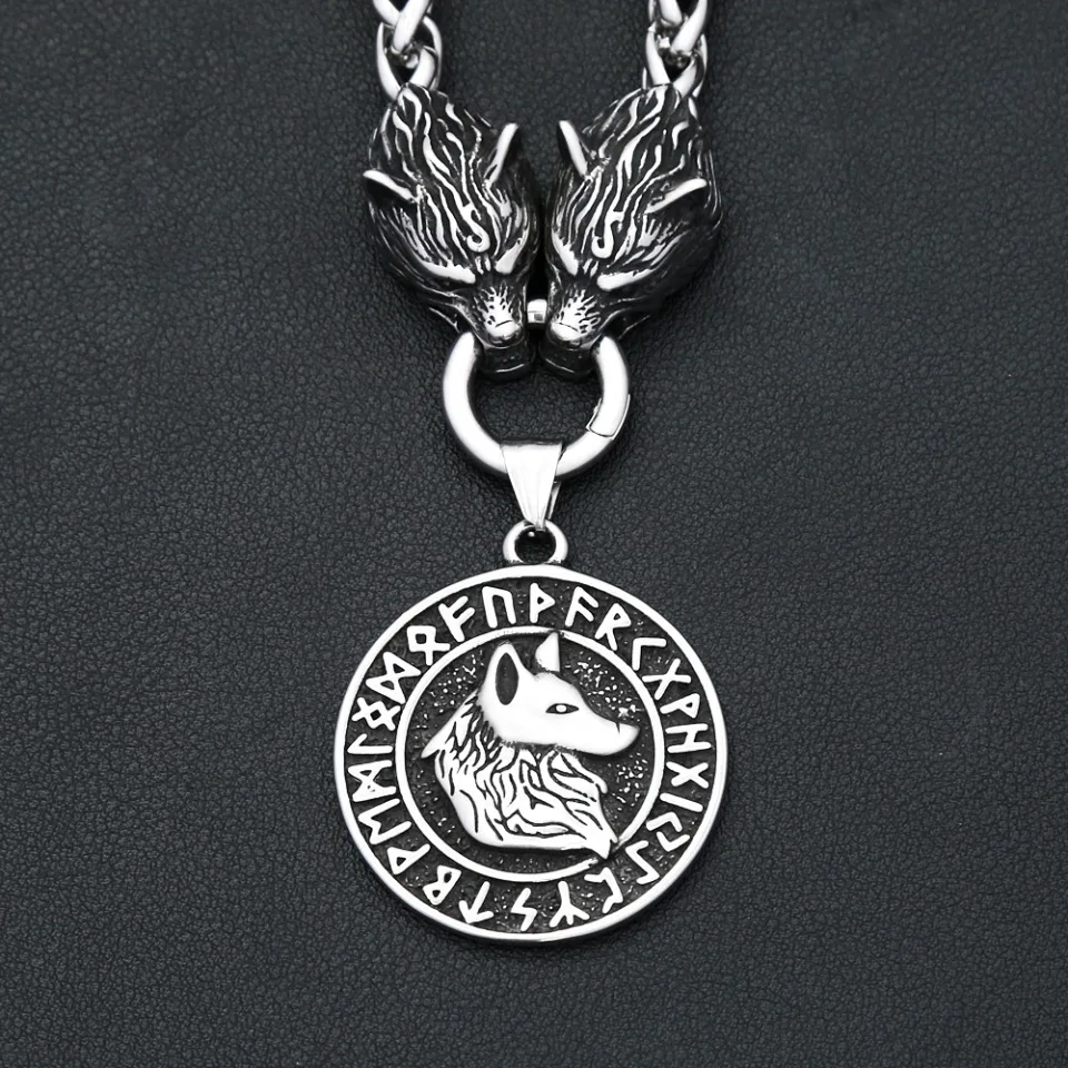 Vintage Domineering Viking Wolf Head Necklace 316L Stainless Steel Fashion Nordic Animal Pendant Odin Amulet Jewelry Wholesale