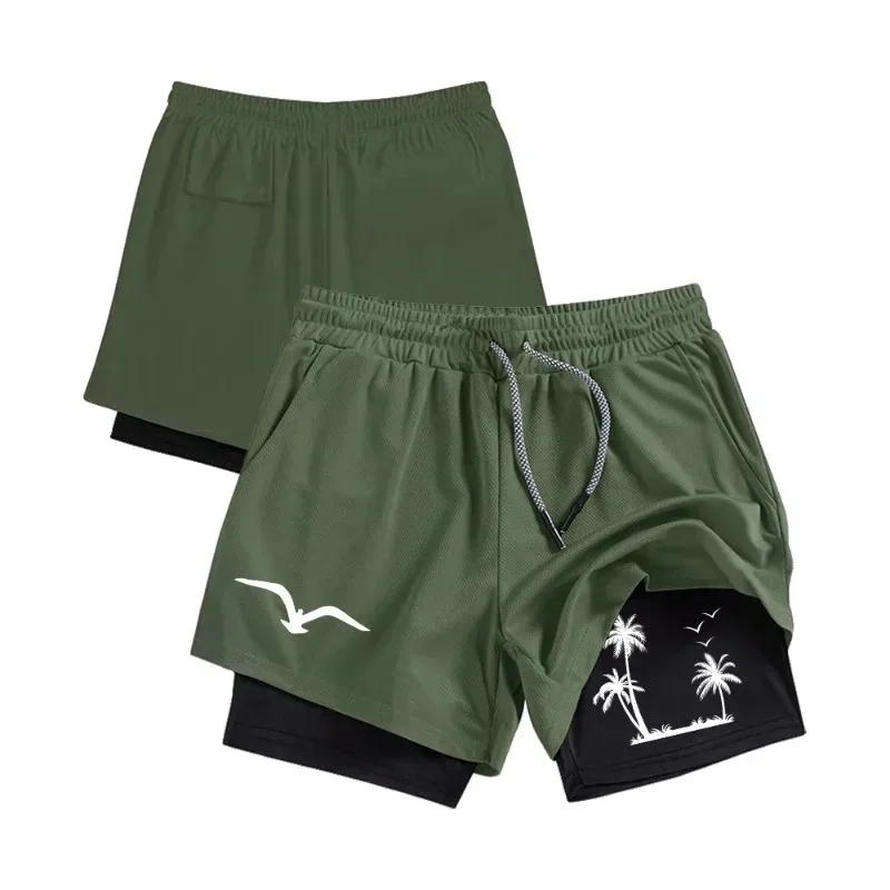 Summer for Men Sport Double-deck Comfortable Pockets Training 2-in-1 Jogging Short Fashion Workout Breathable Running Towel Loop