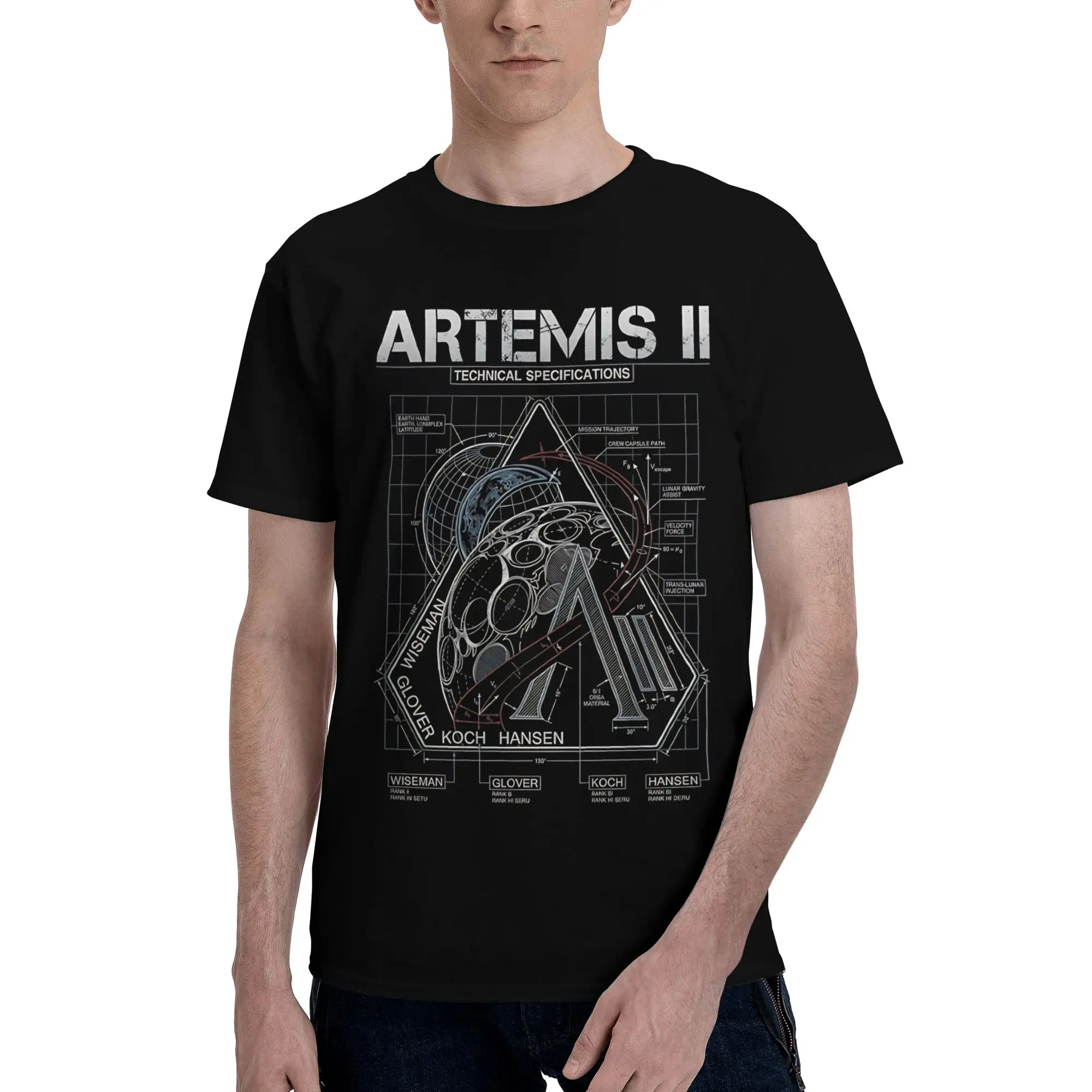 Artemis II Technical Specifications Moon Mission Blueprint T Shirt Funny Graphic 100% Cotton T-Shirt  Tops Tees For Men