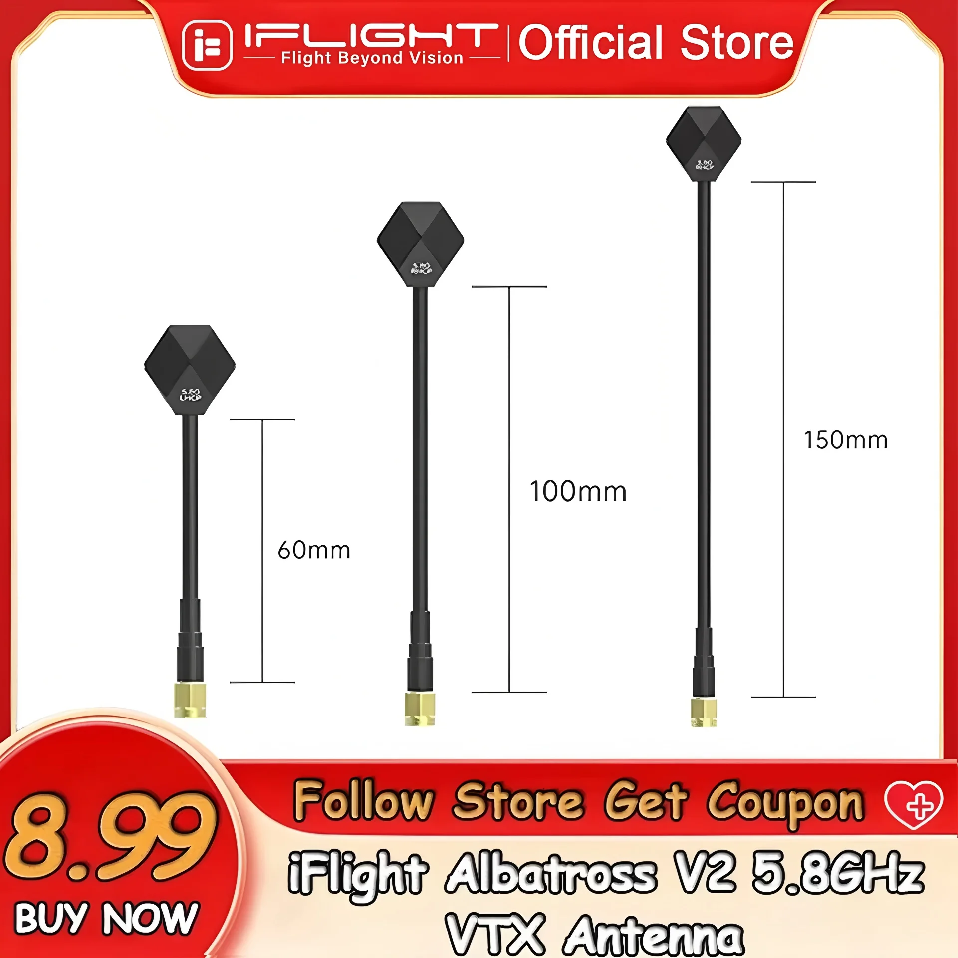 IFlight Albatross V2 SMA 5.8GHz 2.4dBi Antenna LHCP RP SMA / RHCP SMA 60MM/100MM/150MM for RC FPV Racing Drone