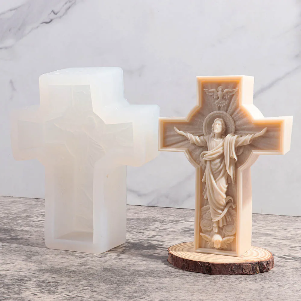 Jesus Cross Sculpture Candle Silicone Mold Human Portrait Abstract Scented Candle Plaster Resin Mould Greek Mythology Home Decor