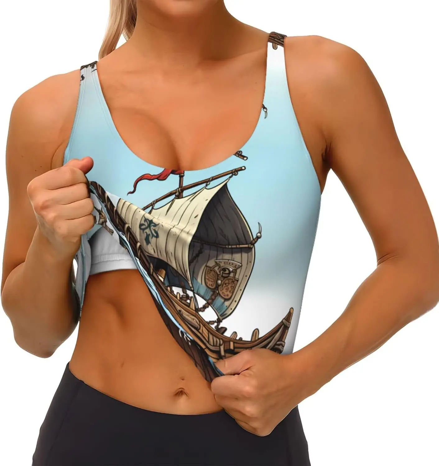 만화 오래된 보트 인쇄 여성 스포츠 조끼 - 가볍고 통기성이 뛰어난 요가 운동 피트니스