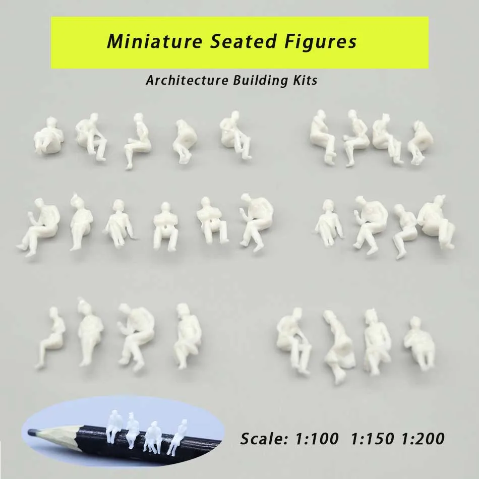 100pcs 1:100 1:150 1:200 Railway Train Miniature People Model Unpainted ABS Seated Figures Architecture Building Layout