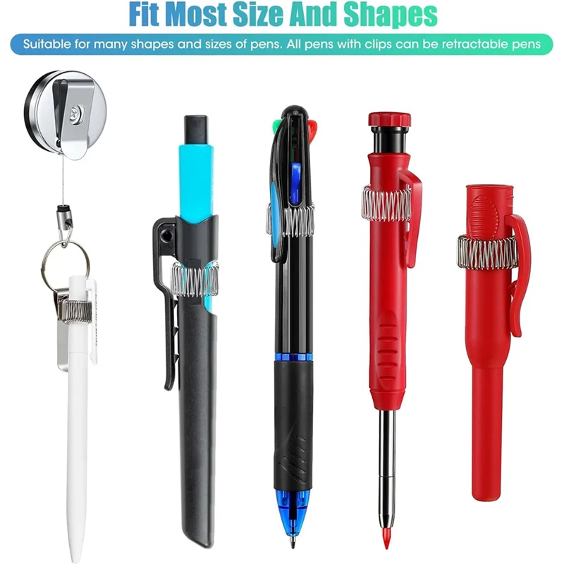 

Practical-4 PCS Retractable Pull Pen Pencil Holder Retractable Pen Holder Stainless Steel Universal Pen Lanyard Retractable With