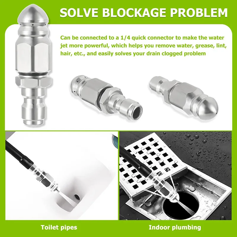 Water Jet High Pressure Sprayer Nozzle Clean Sewer 1/4