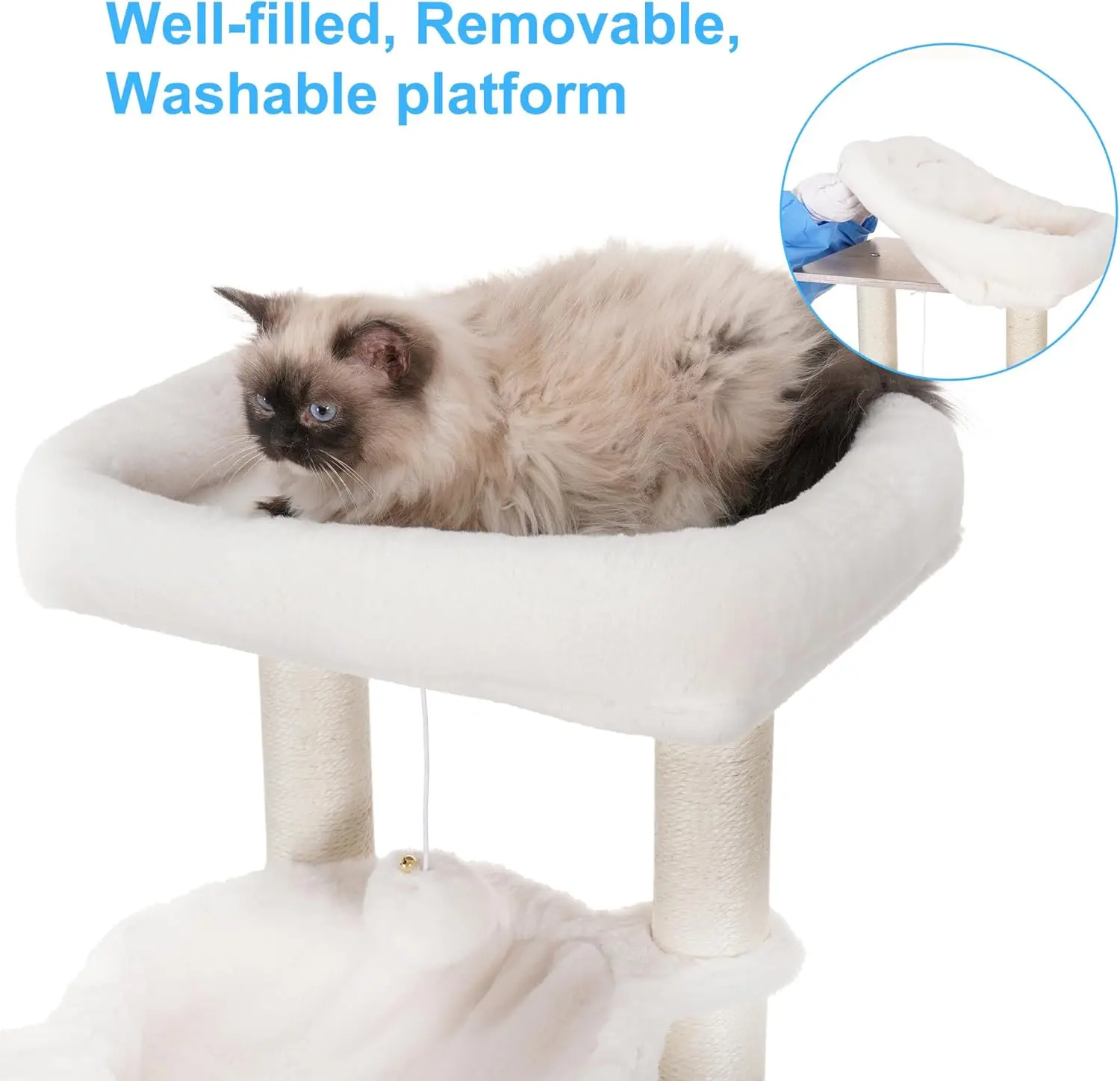 Modern Cat Tower for Indoor Cats with Large Platform, Condo Food Station