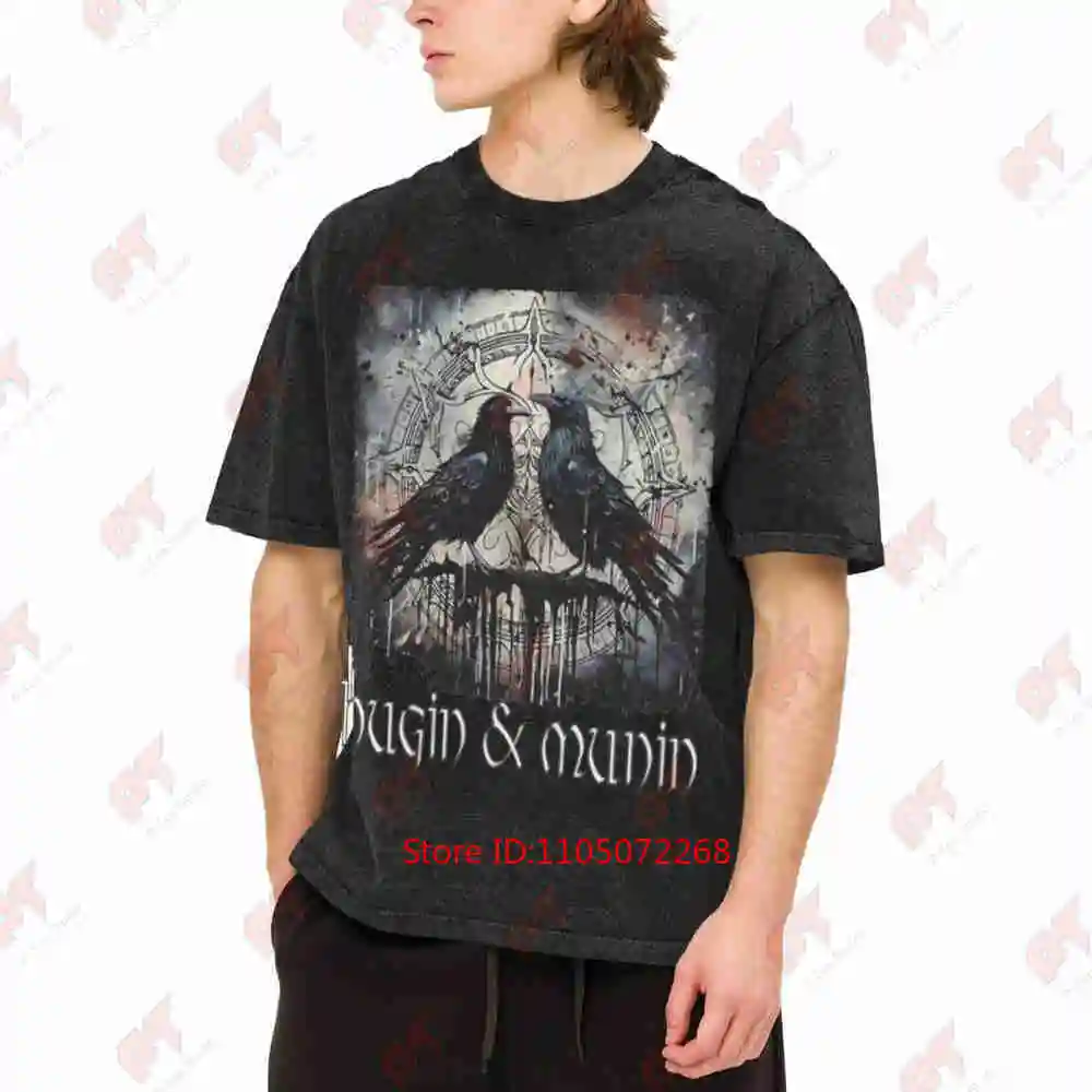 Viking Ravens Hugin Munin Norse Vintage Washed Tee Pure Cotton T-Shirt