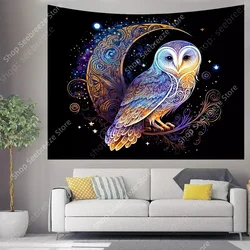 Lunar Owl Wall Tapestry Celestial Aesthetic, Moon Lovers Gift, Witch Wall Art, Ethereal Altar Cloth Trippy Room Decor Aesthetic