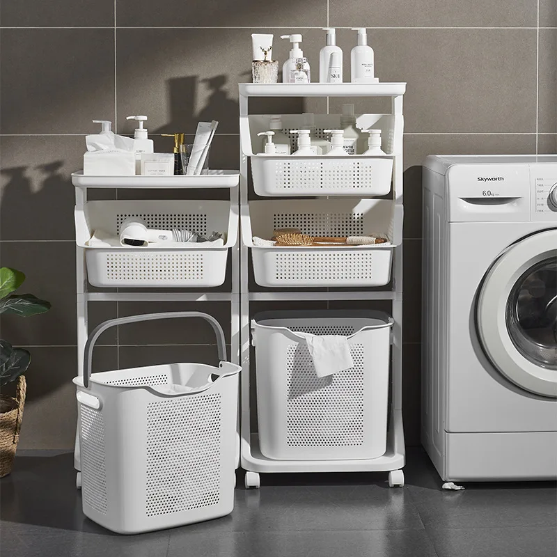 

2/3 Tiers Laundry Basket With Wheels Dirty Clothes Storage Basket Household Storage Holders Laundry Hamper For Bathroom Kitchen