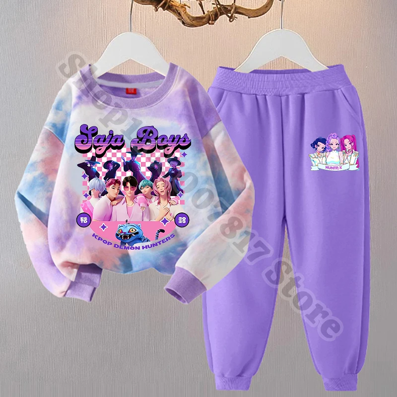 KPop شيطان الصيادين فتاة البلوز فستان أطفال مع سروال داخلي ربيع الخريف الاطفال ملابس لطيف غير رسمية الأطفال كم طويل بنطلون علوي هدية عيد الميلاد #4