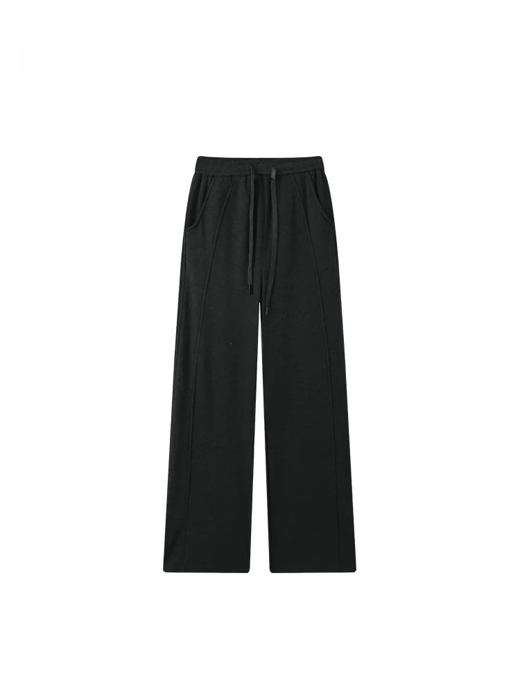 

Прямые брюки с высокой талией на подкладке, большие размеры, женские осенние повседневные универсальные брюки, удобные широкие брюки