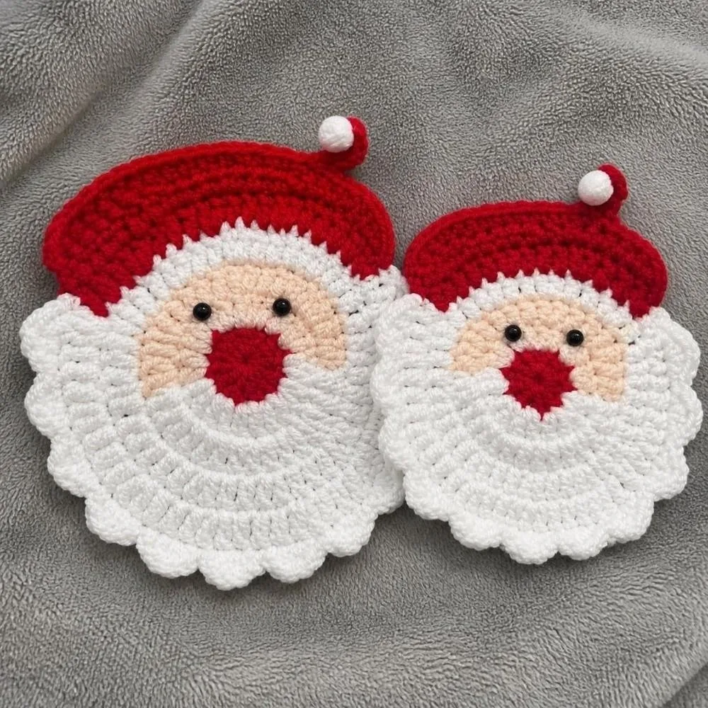 Festive Handmade Santa Claus Coasters Durable Creative Fabric Drink Trays Cute Heat Resistant Knitted Cup Coasters Christmas