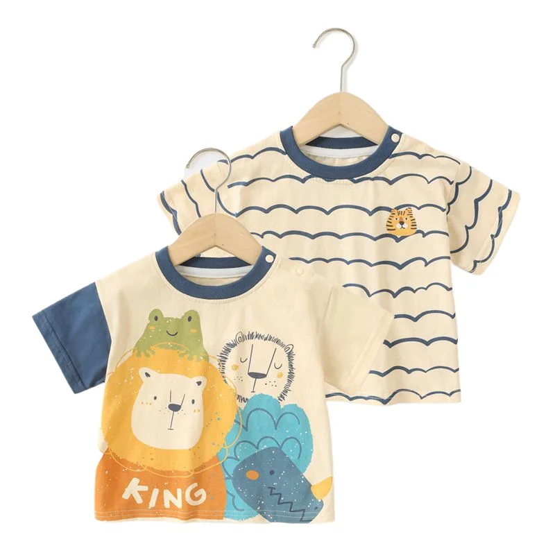 

Cute Baby Cartoon Printed T-shirt Summer Boys and Girls Round Neck Half Sleeve Tops Tee Casual Stripe Short Sleeve 9M-5T