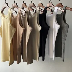 Women's Tank Tops 2024 New Spring Summer Cotton Solid Color All-Match Slim Casual Sleeveless Top