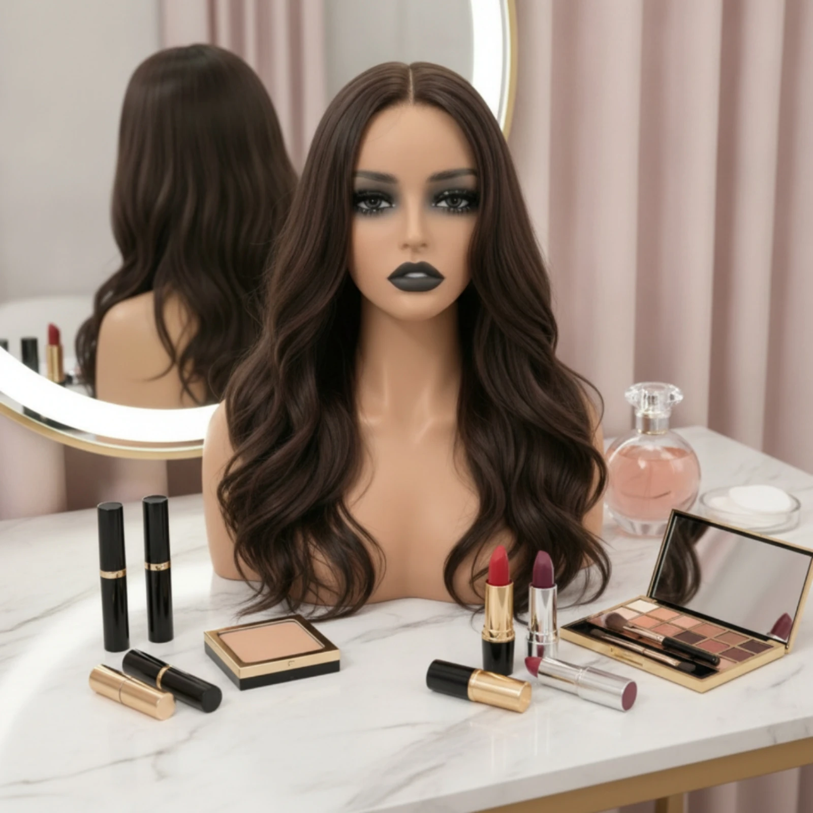 Mannequin Head with Shoulders Skin-Tone Display Head with Shoulders Female Mannequin Bust Life-Size Realistic for Hairstylists