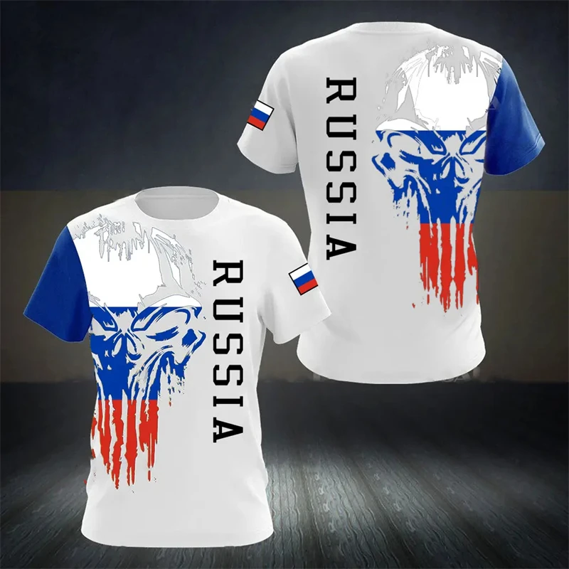 Russland-T-Shirt mit doppelköpfigem Adler-Wappen für Männer und Frauen, Nationalflagge im Militärstil, lässiges Streetwear-Oberteil, Fußballtrikot – Detail 11
