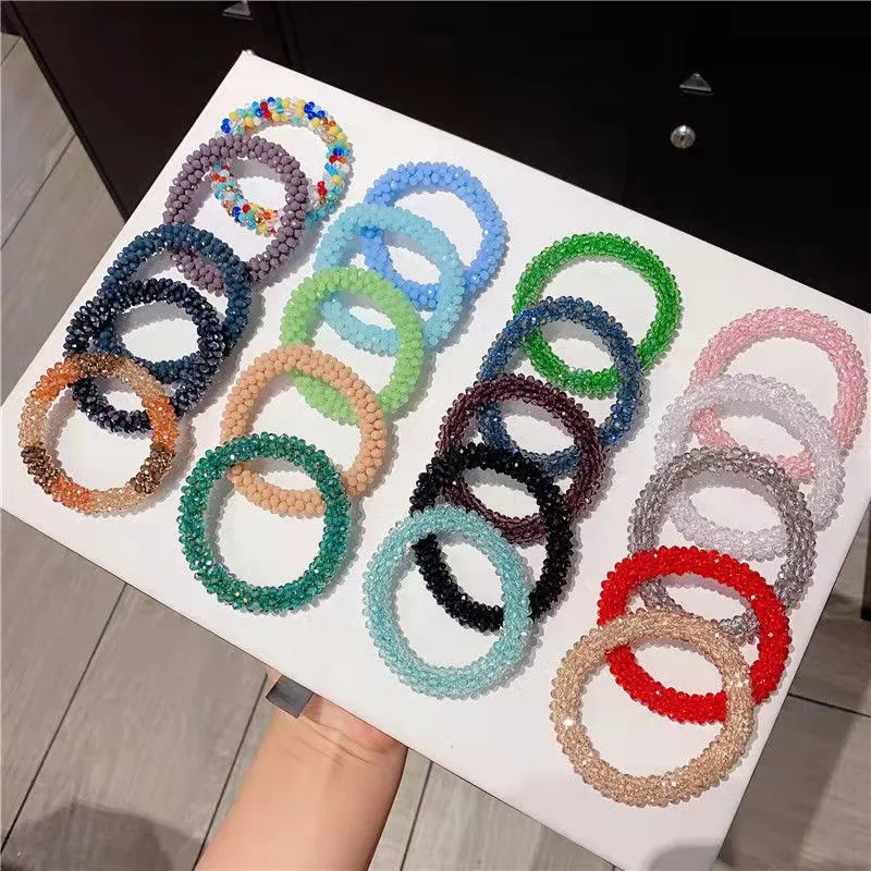 Thời Trang Hạt Pha Lê Tóc Dây Nữ Đuôi Ngựa Scrunchies Thun Cột Tóc Đính Hạt Cao Su Đô Phụ Kiện Tóc