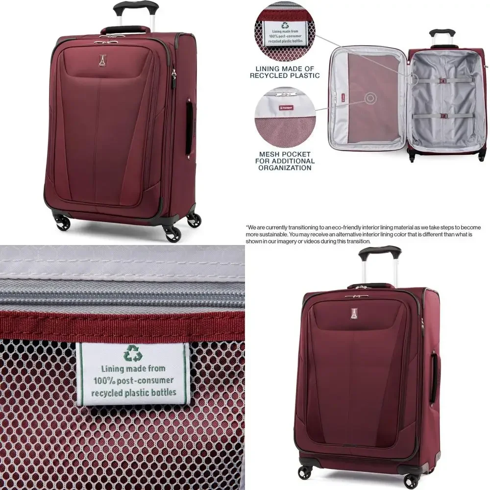 

Легкий расширяемый спиннерный чемодан, 25 дюймов, софтбокс, бордовый, удобный для путешествий чемодан большой вместимости