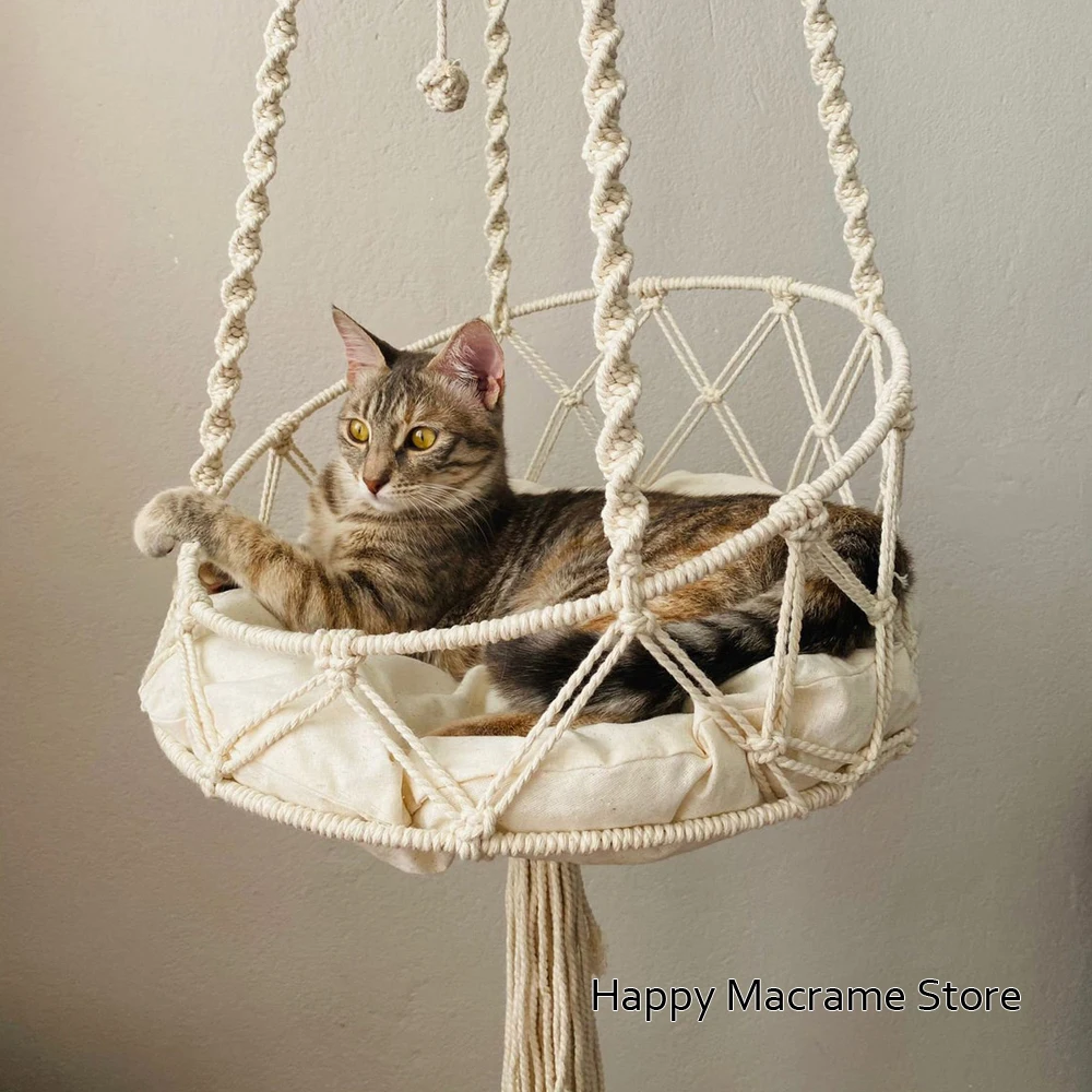 

Macrame Cat Hammock Woven Boho Cat Swing Hanging Cat Bed Hanging Macrame Cat Hanger Cat Bed Fat Cat Gift