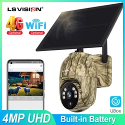 LS VISION-Câmera de segurança solar ao ar livre, 4G Sim Hunting Cameras, WiFi sem fio, Live View 360 °, Câmera de monitoramento animal, IP66, 2K, 4MP