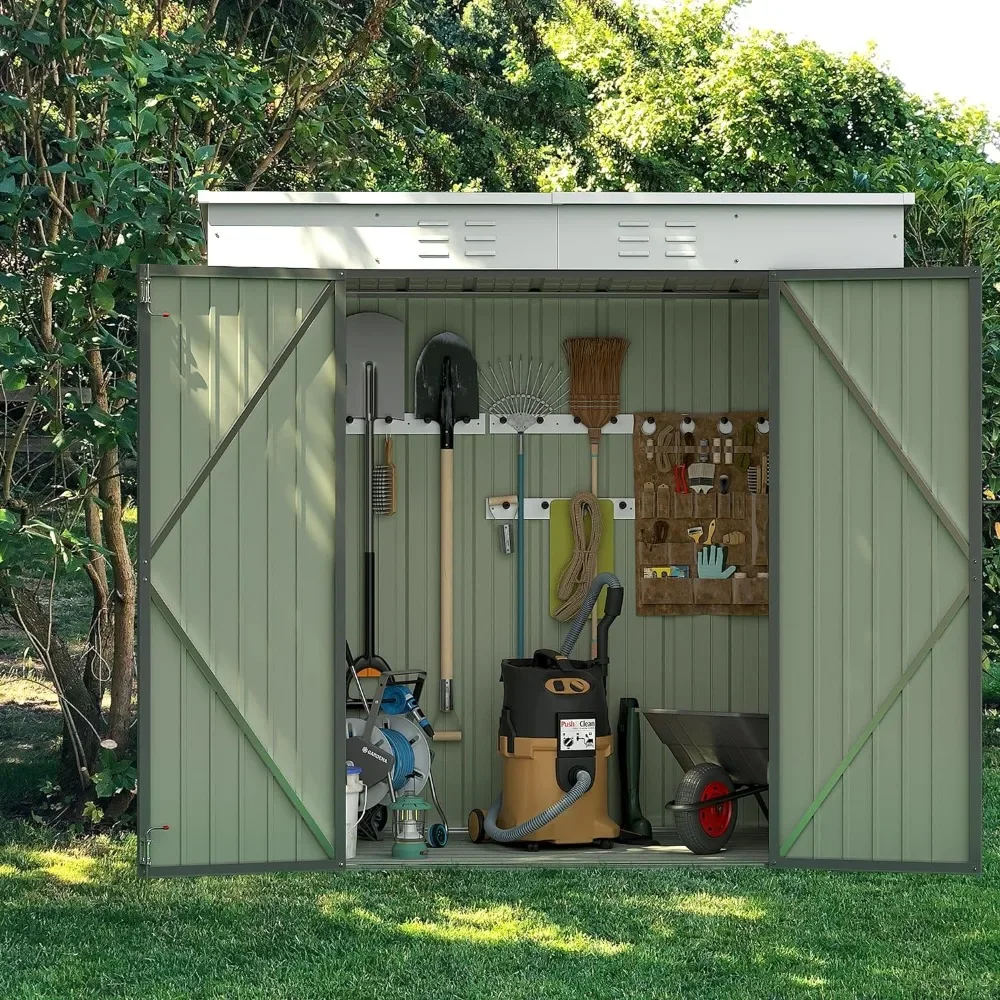 

Outdoor Storage Shed All Weather 6FTx4FT Metal Garden Shed with Lockable Double Doors for Garden Tools, Toys and Sundries, Gray